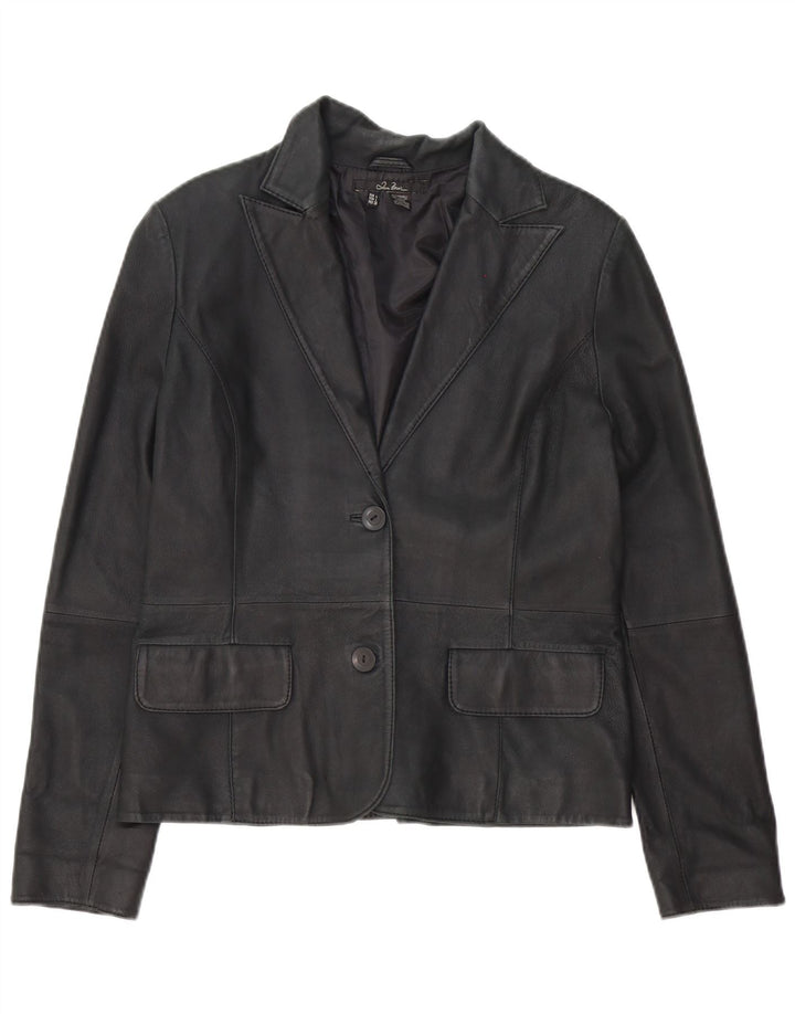 Zara Chaqueta Blazer de Cuero con 2 Botones para Mujer UK 46 Grande Negro