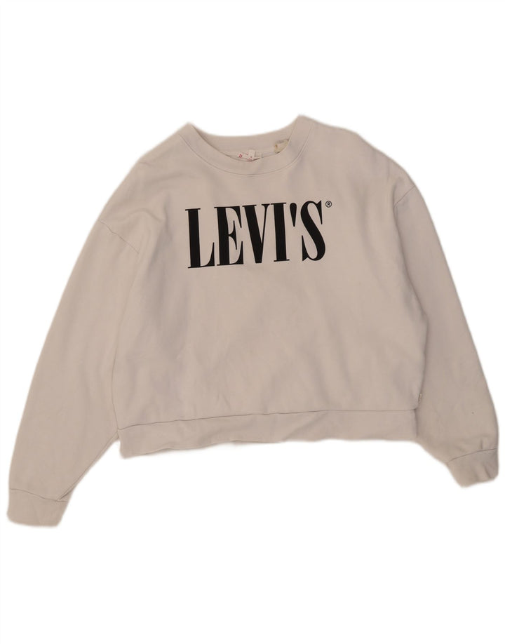 Levi's Sudadera extragrande con gráfico corto para mujer, talla 10, color blanco