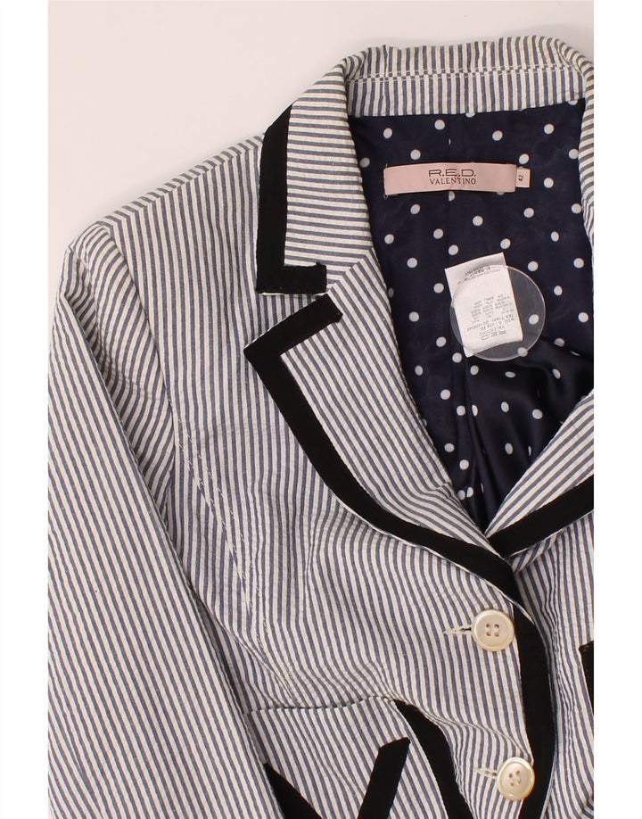 RED VALENTINO Womens 2 Button Crop Blazer Jacket IT 42 Medium Blue Striped Vintage Red Valentino and Second-Hand Red Valentino from Messina Hembry 