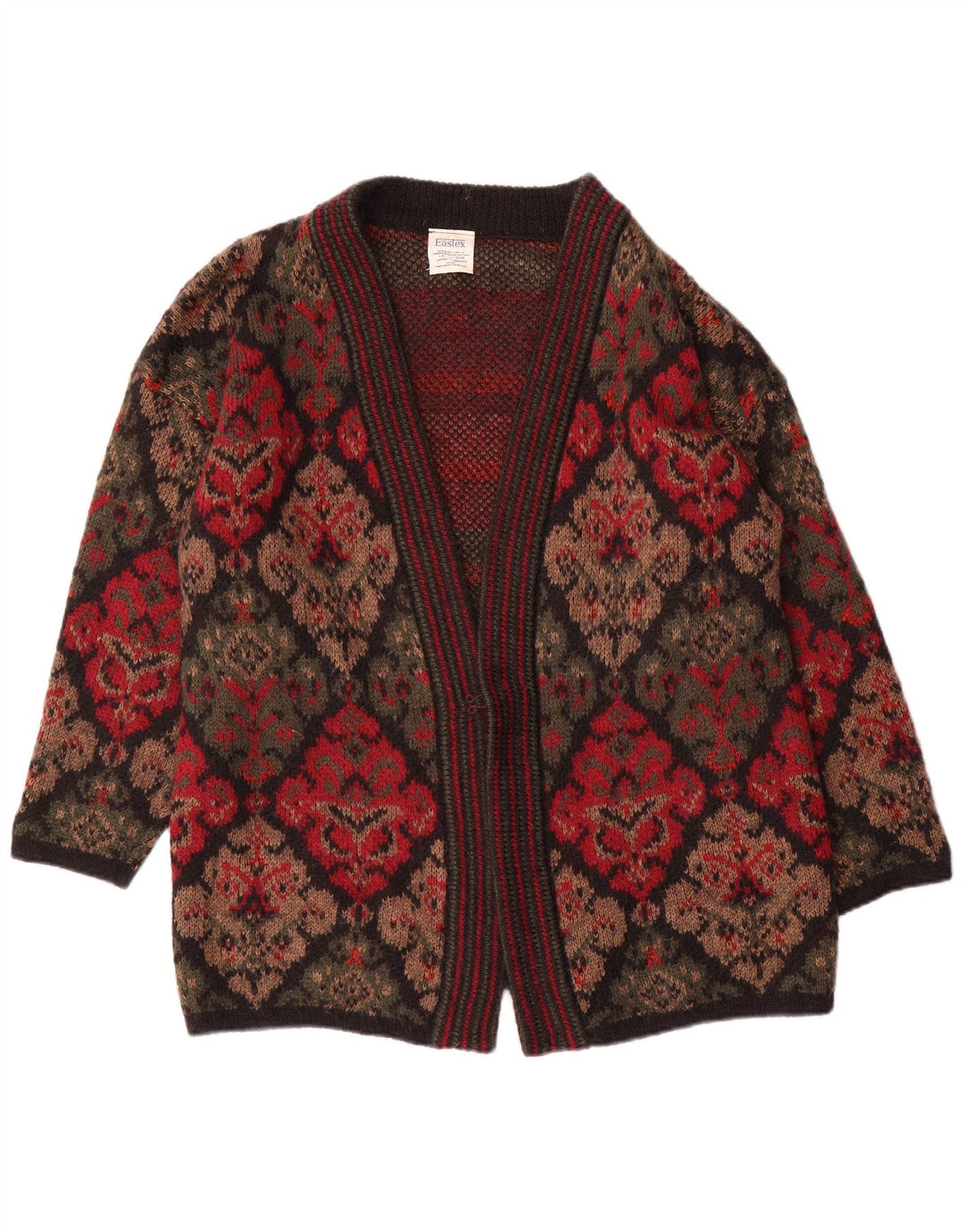 EASTEX Suéter tipo cárdigan extragrande para mujer Reino Unido 16 Grande Rojo Fair Isle Acrílico
