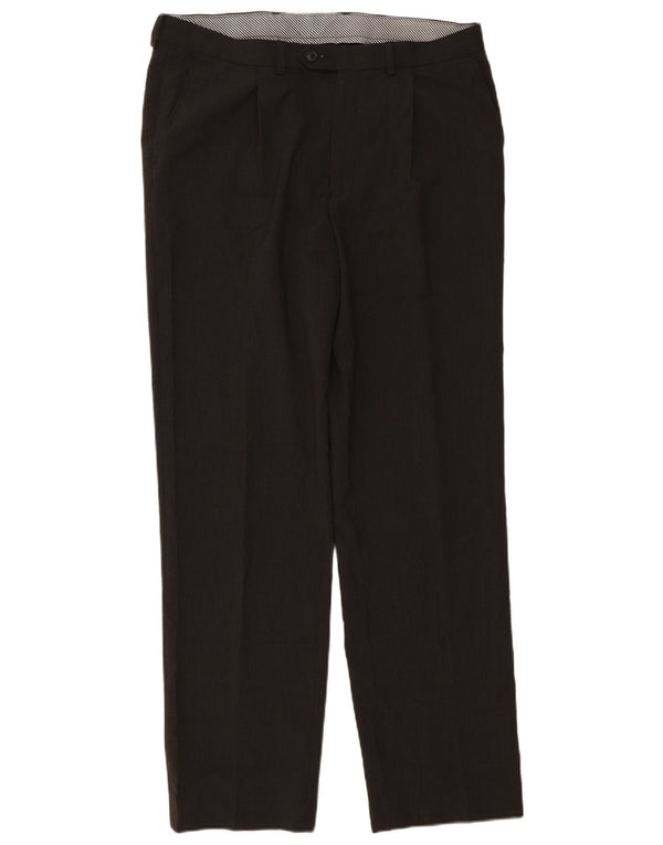 Marks & Spencer Pantalón de traje con pinzas para hombre W36 L33 Poliéster gris