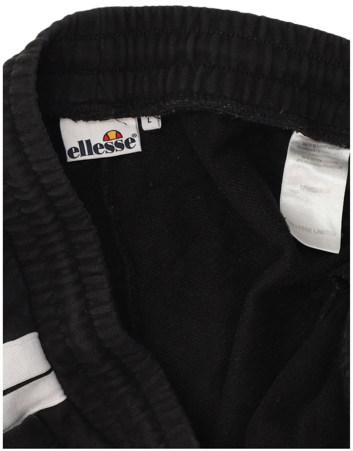 ELLESSE Hombre Pantalones De Chándal Joggers Large Negro Colorblock Algodón