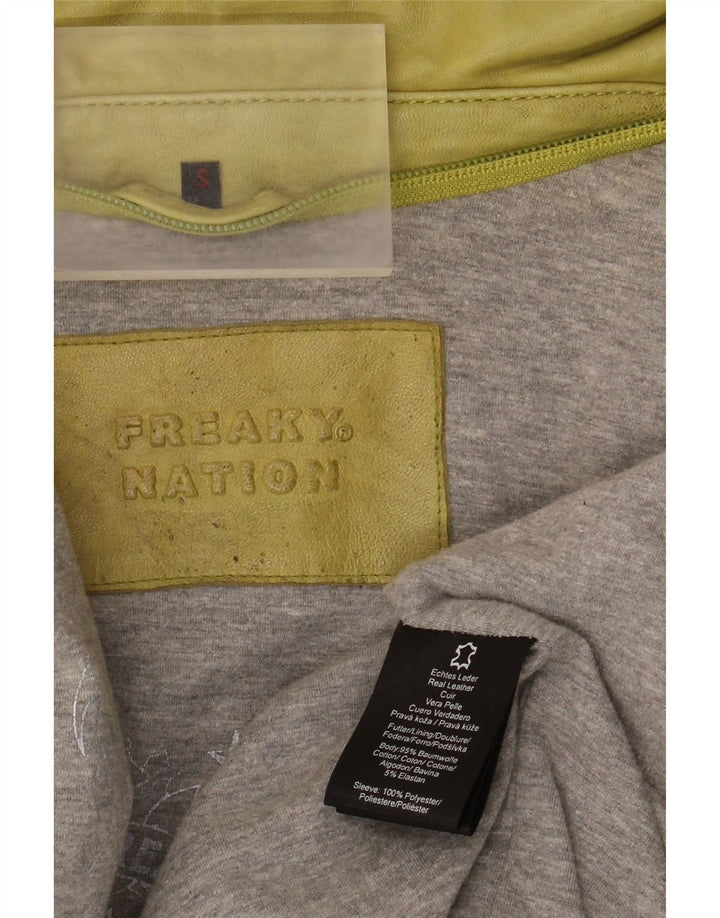 Freaky Nation Chaqueta de cuero para mujer UK 10 Small Green Leather