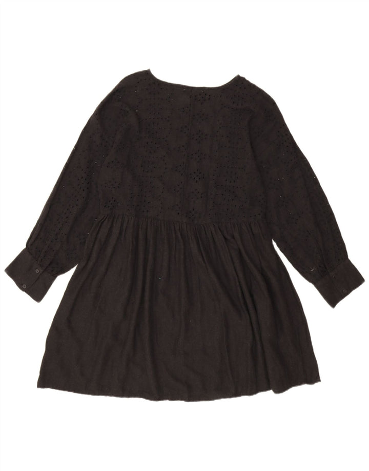 Zara Vestido Básico Extragrande De Manga Larga para Mujer UK 40 Small Negro Floral