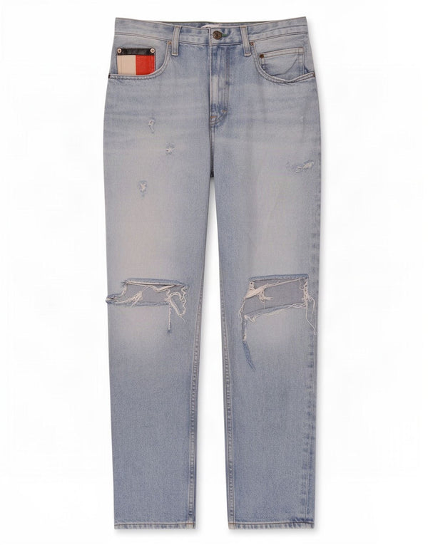 Tommy Hilfiger Vaqueros Cónicos Desgastados para Mujer W29 L27 Algodón Azul