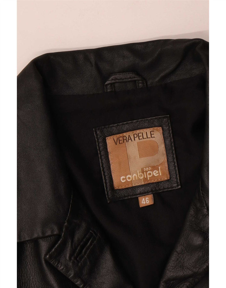 Conbipel Chaqueta Blazer de Cuero con 3 Botones para Mujer IT 46 Grande Cuero Negro