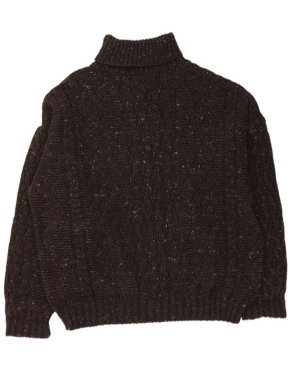 VINTAGE Hombres Roll Neck Jumper Suéter Grande Negro Moteado Acrílico