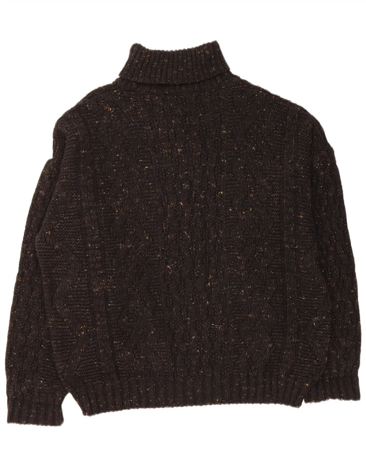 VINTAGE Hombres Roll Neck Jumper Suéter Grande Negro Moteado Acrílico