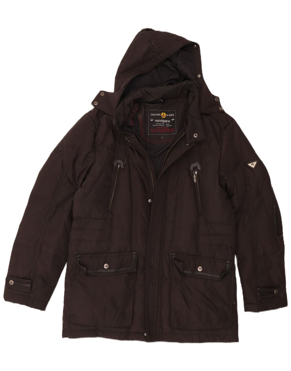 Navigare Mens Hooded Parka Jacket UK 40 Large Black Polyester
