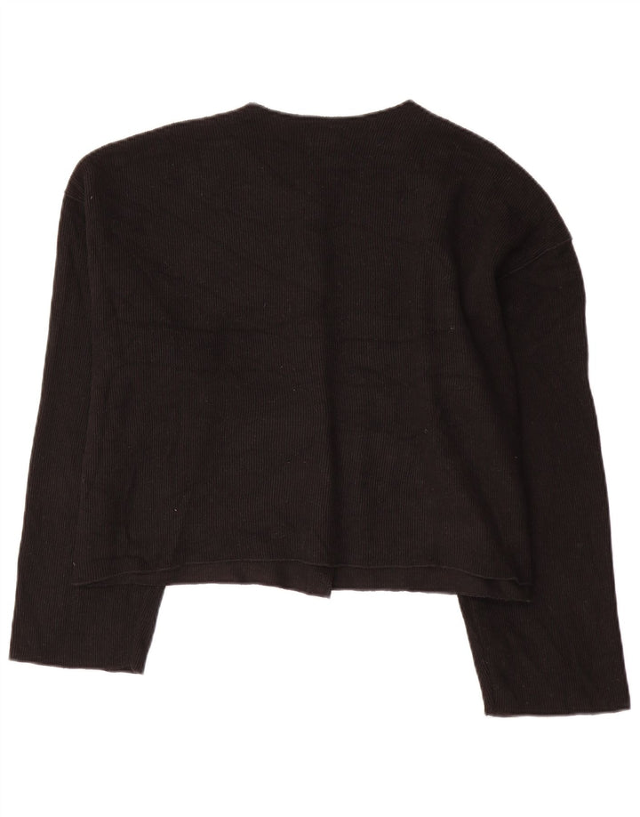 Zara Mujer Crop Cardigan Suéter UK 40 XL Poliéster Negro
