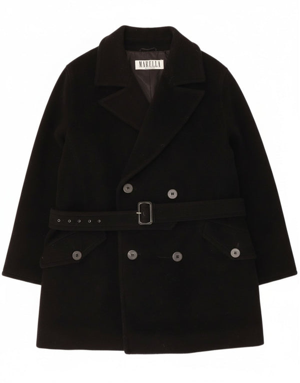 Marella Abrigo cruzado para mujer UK 44 Lana virgen negra mediana
