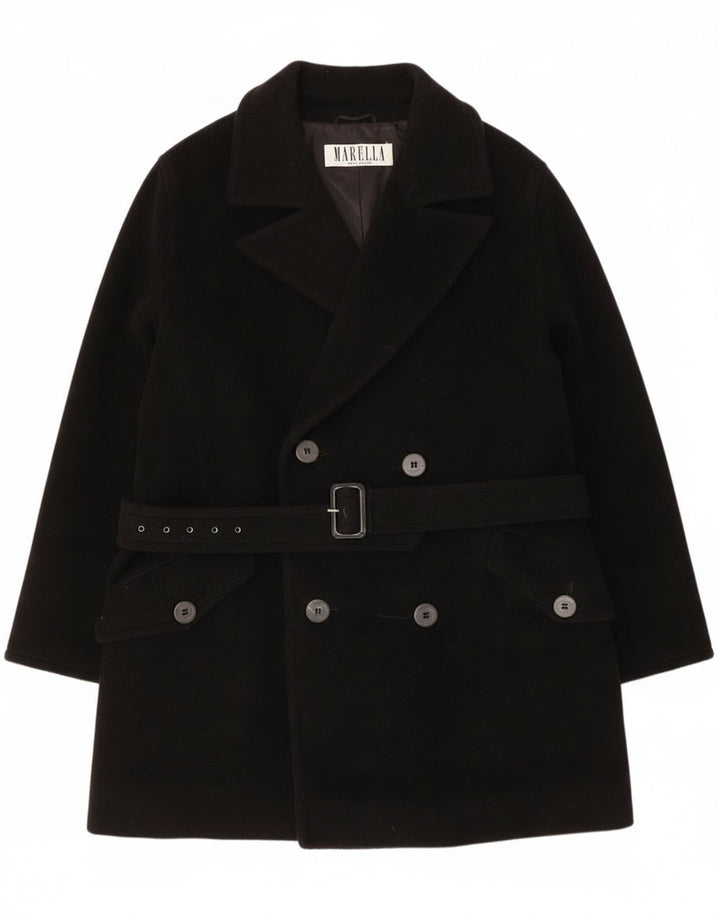 Marella Abrigo cruzado para mujer UK 44 Lana virgen negra mediana