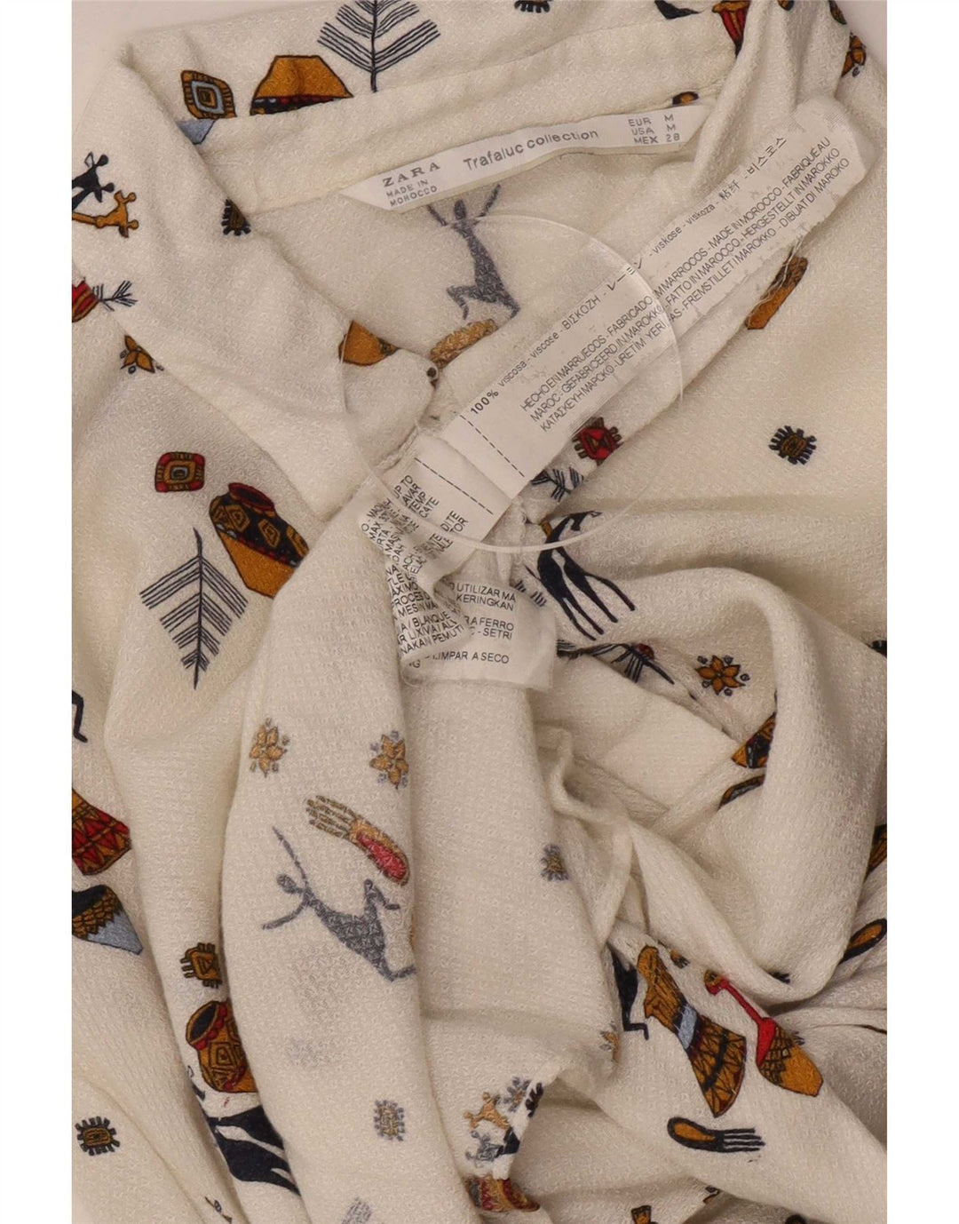 Zara Blusa Trafaluc con estampado abstracto para mujer, talla 40, talla mediana, color blanco
