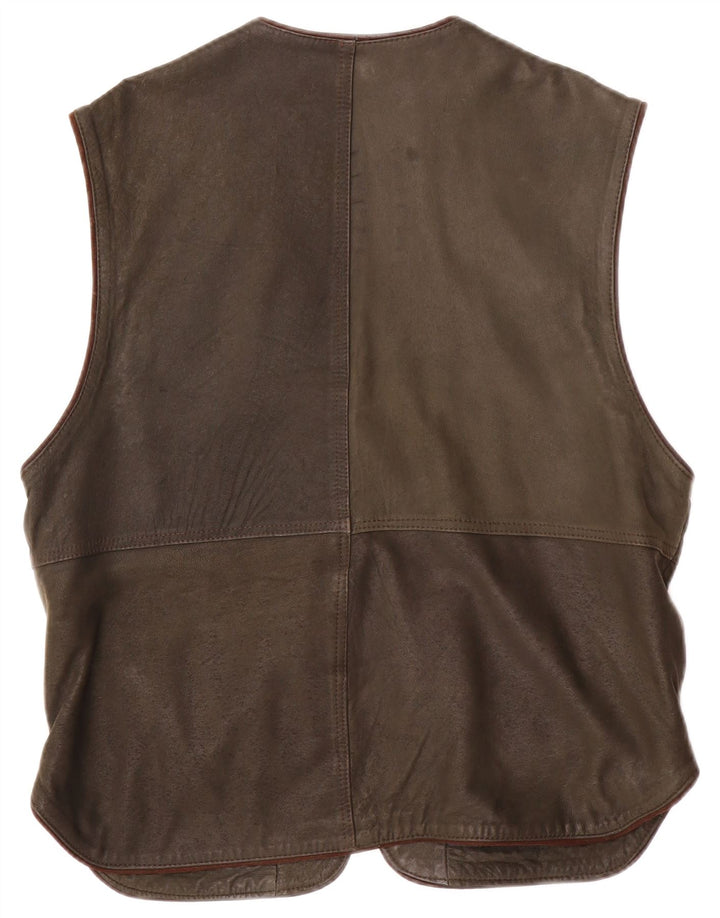 Chaleco utilitario de cuero vintage para hombre IT 54 2XL Caqui