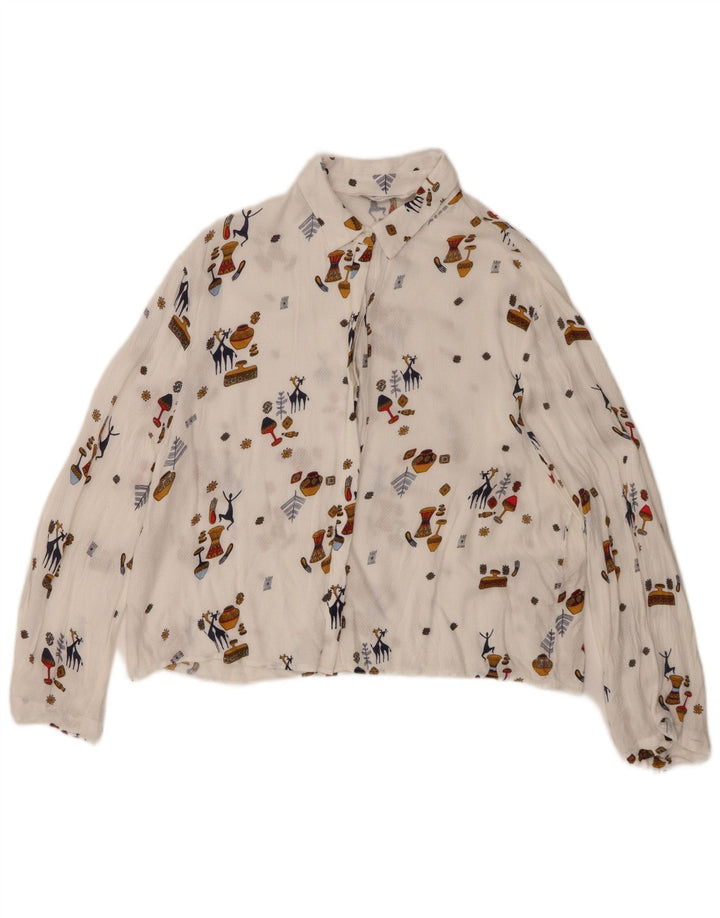 Zara Mujer Camisa Transparente UK 6 XS Viscosa Geométrica Blanca