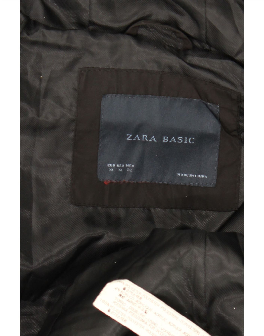 Zara Mujer Abrigo Acolchado Con Capucha ES 40 XL Poliéster Negro