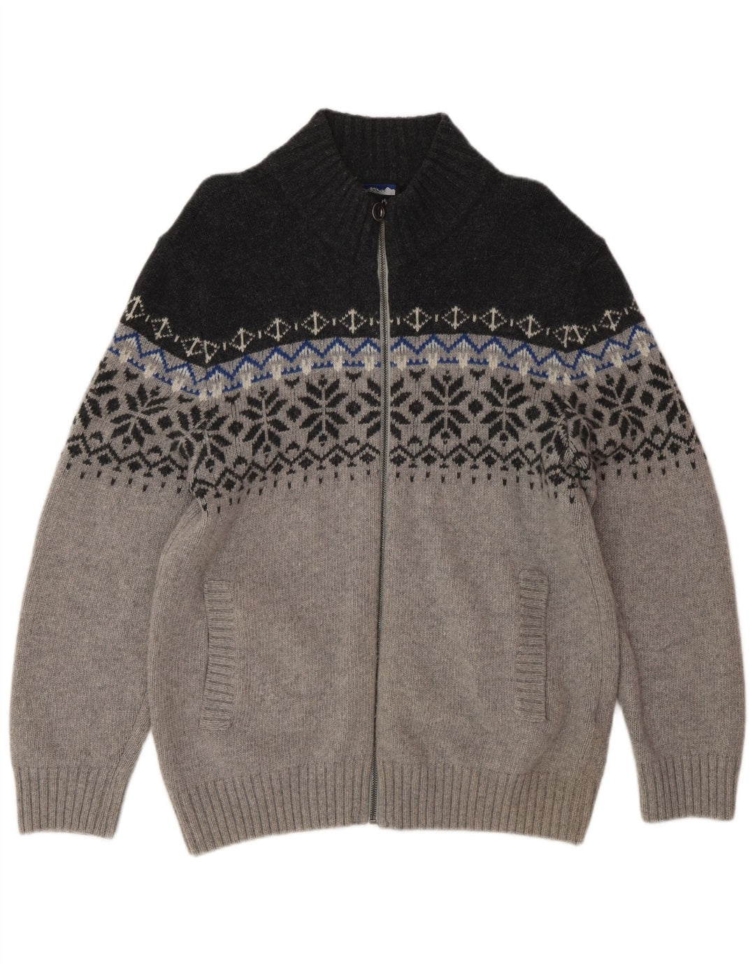 NORTH ROUTE Suéter tipo jersey con cuello y cremallera para hombre, talla grande, gris, Fair Isle