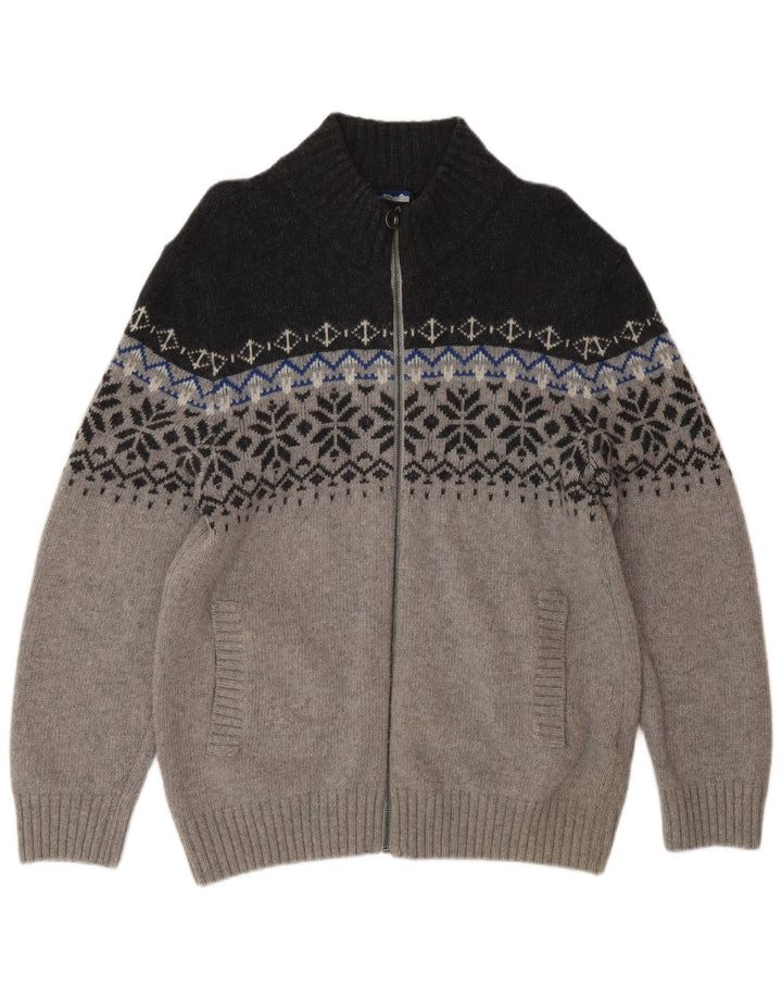 NORTH ROUTE Suéter tipo jersey con cuello y cremallera para hombre, talla grande, gris, Fair Isle