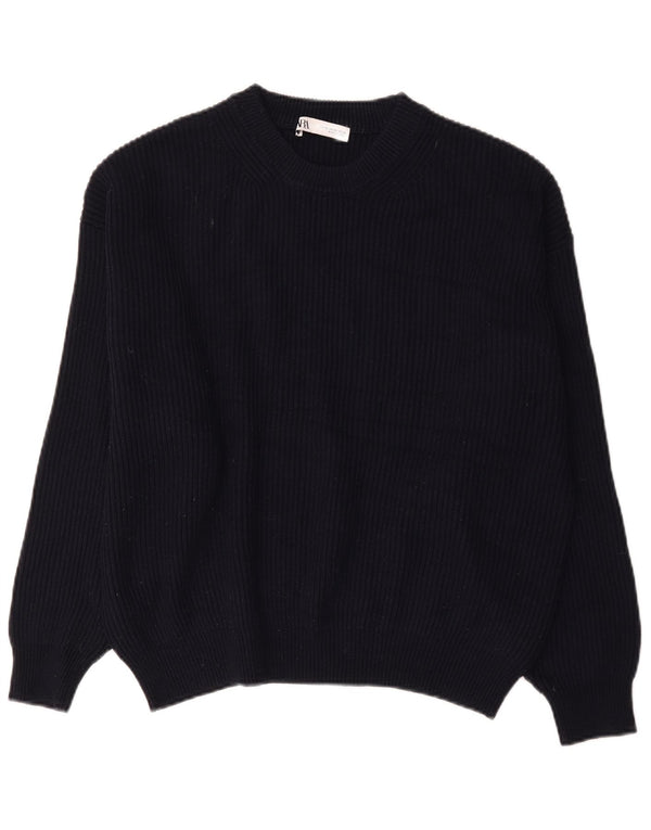 Zara Womens Oversized Crew Neck Jumper Sweater UK 18 XL Navy Blue Polyester