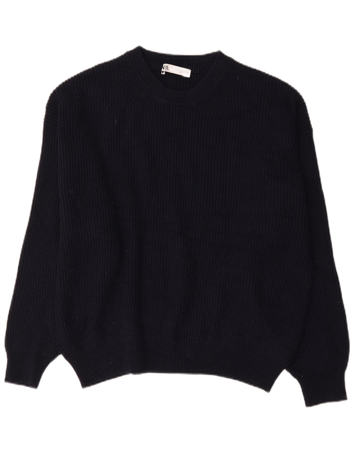 Zara Womens Oversized Crew Neck Jumper Sweater UK 18 XL Navy Blue Polyester