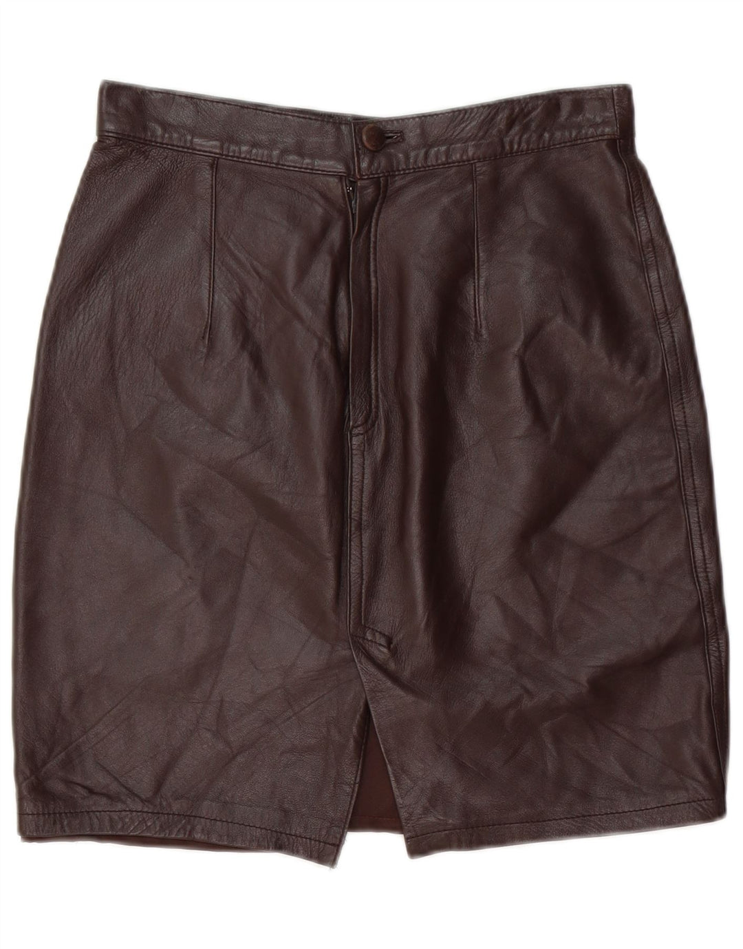 VINTAGE Falda de cuero para mujer IT 44 Medio W28 Cuero marrón