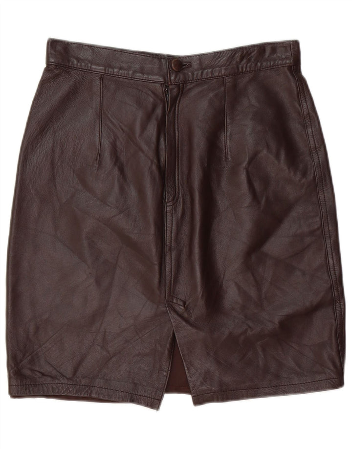 VINTAGE Falda de cuero para mujer IT 44 Medio W28 Cuero marrón