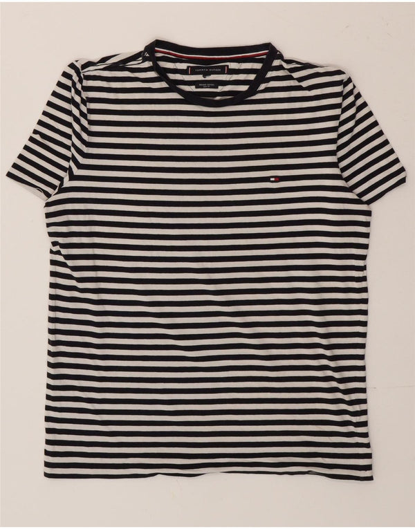 Tommy Hilfiger Camiseta Slim Fit para Hombre Top Medium Black Pinstripe