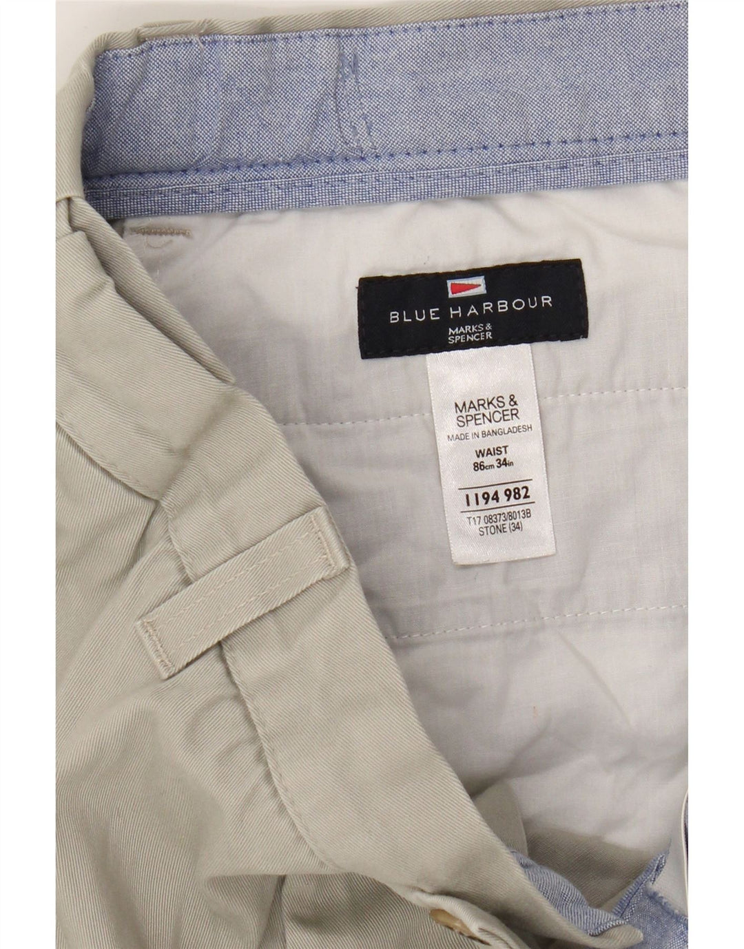 Marks & Spencer Pantalones cortos chinos Blue Harbor para hombre W34 Algodón beige grande