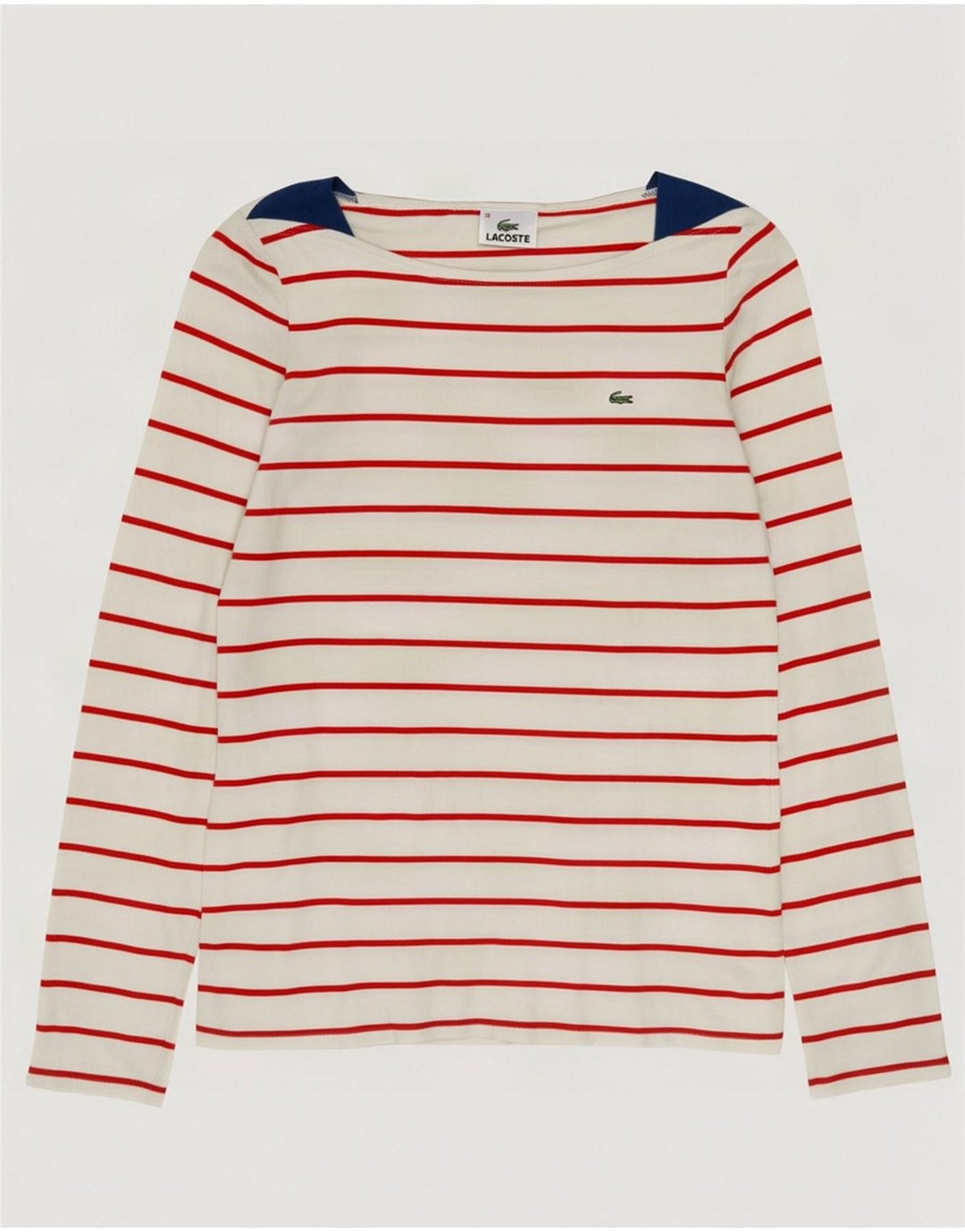 Lacoste Mujer Top Manga Larga Talla 38 Mediano Off White Algodón A Rayas