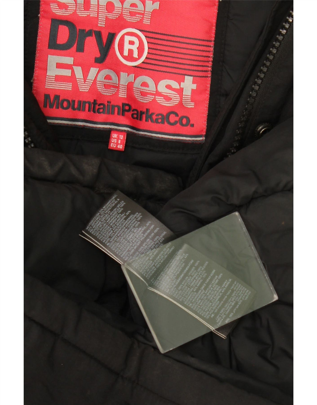 Superdry Parka con capucha para mujer, talla 48, nailon negro mediano