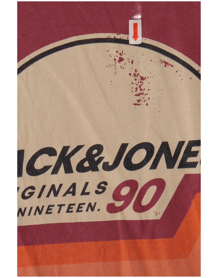 JACK & JONES Hombre Camiseta Gráfica Top Medium Borgoña Algodón