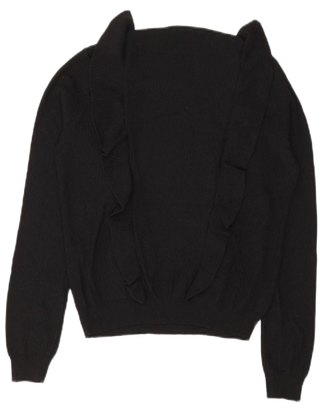 Zara Suéter tipo jersey con cuello redondo y volantes en la parte delantera para mujer UK 40 Medium Black