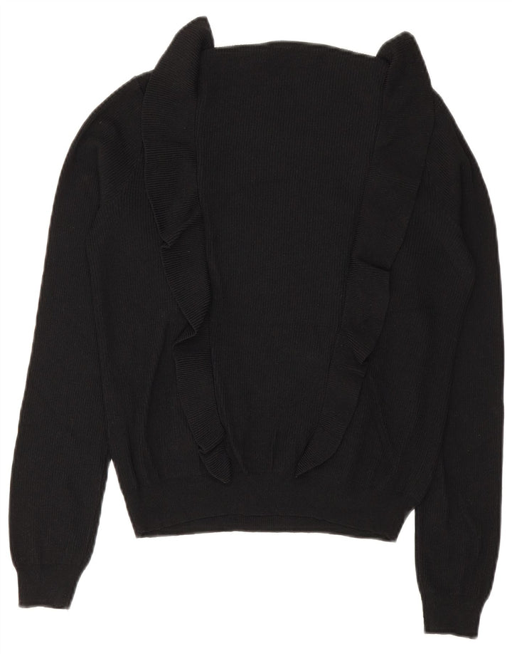 Zara Suéter tipo jersey con cuello redondo y volantes en la parte delantera para mujer UK 40 Medium Black