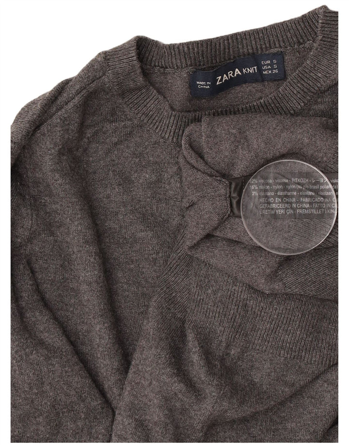 Zara - Jersey de cuello redondo para mujer, talla 8, talla pequeña, viscosa gris