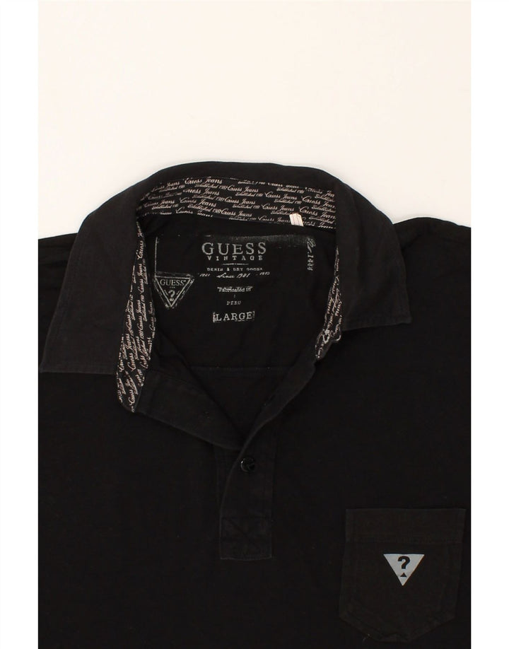 GUESS Polo gráfico para hombre grande negro