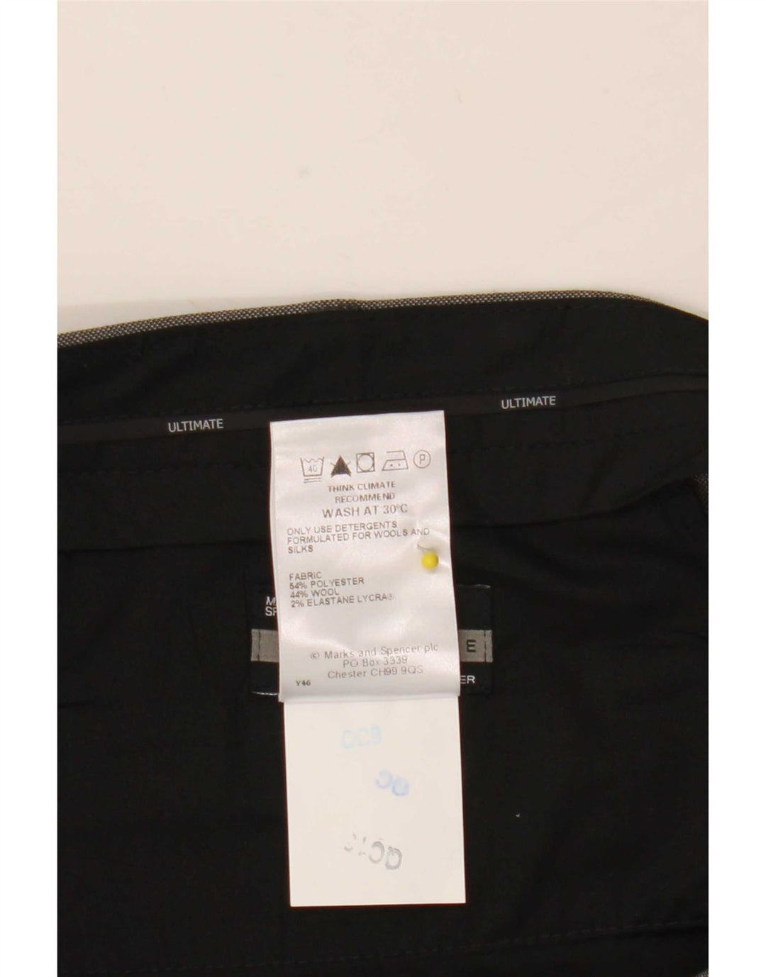 Marks & Spencer Pantalón de traje con pinzas definitivas para hombre W38 L31 Poliéster gris