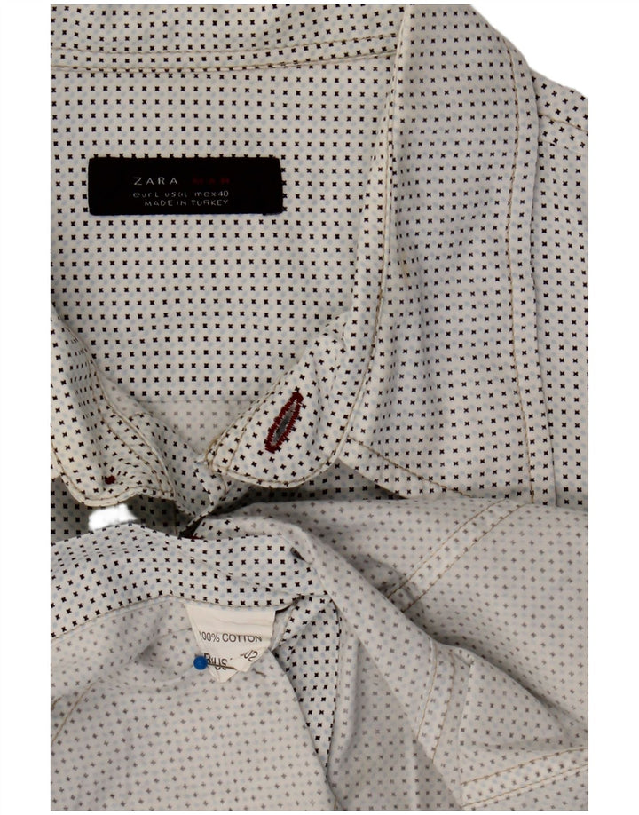 Camisa para Hombre Zara Grande Blanca con Lunares de Algodón