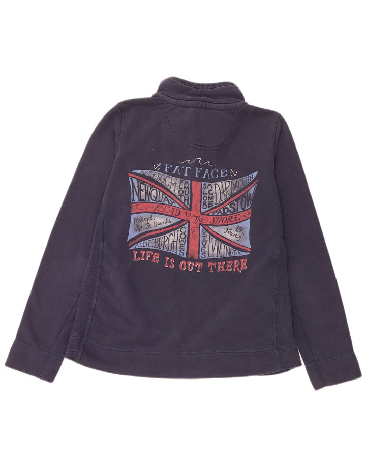 Fat Face Mujer Gráfico Botón Cuello Sudadera Jumper UK 40 Grande Azul Marino