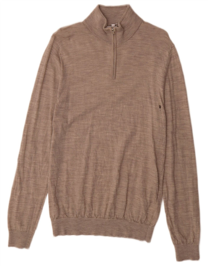 Jersey Reiss para hombre con cuello y cremallera de lana moteada gris grande