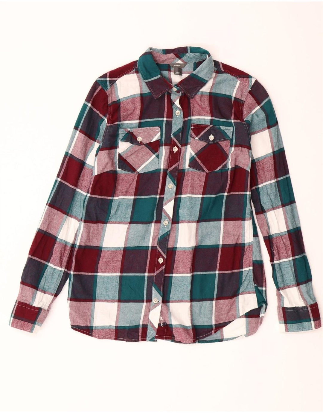 EDDIE BAUER Womens Longline Flannel Shirt UK 10 Small Multicoloured Check Vintage Eddie Bauer and Second-Hand Eddie Bauer from Messina Hembry 
