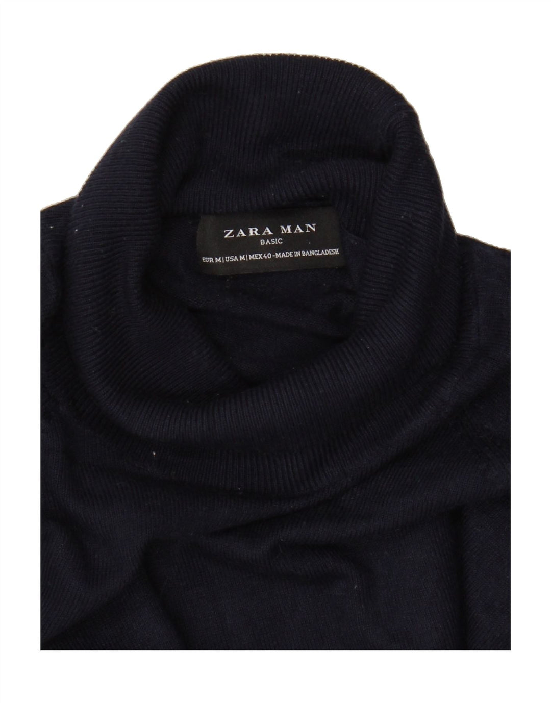 ZARA Mens Roll Neck Jumper Sweater Medium Navy Blue Viscose Vintage Zara and Second-Hand Zara from Messina Hembry 