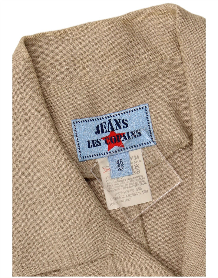 LES COPAINS Chaqueta tipo blazer de 4 botones para mujer IT 46 Large Beige Linen
