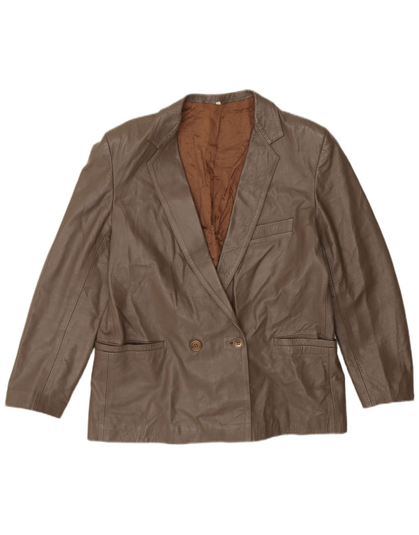 Vintage mujer doble pecho cuero Blazer chaqueta IT 50 XL marrón