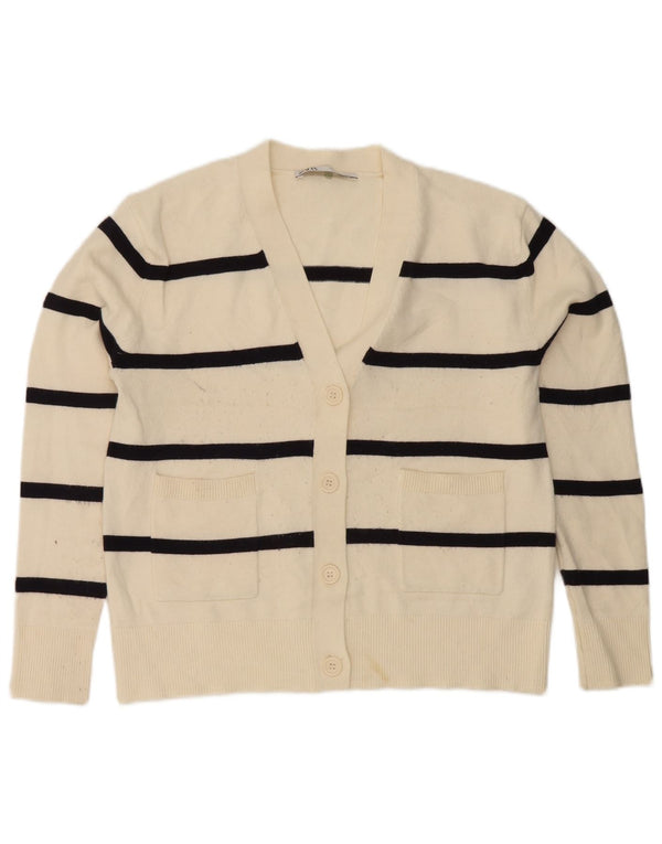 Zara Mujer Suéter Cárdigan Extragrande UK 6 XS Off White Viscosa A Rayas