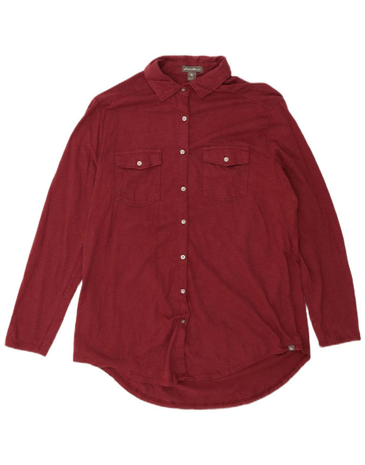 EDDIE BAUER Camisa de mujer UK 46 Grande Granate Algodón