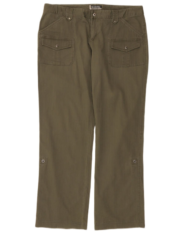 COLUMBIA Pantalones casuales rectos para mujer US 12 Large W34 L31 Caqui Rayas