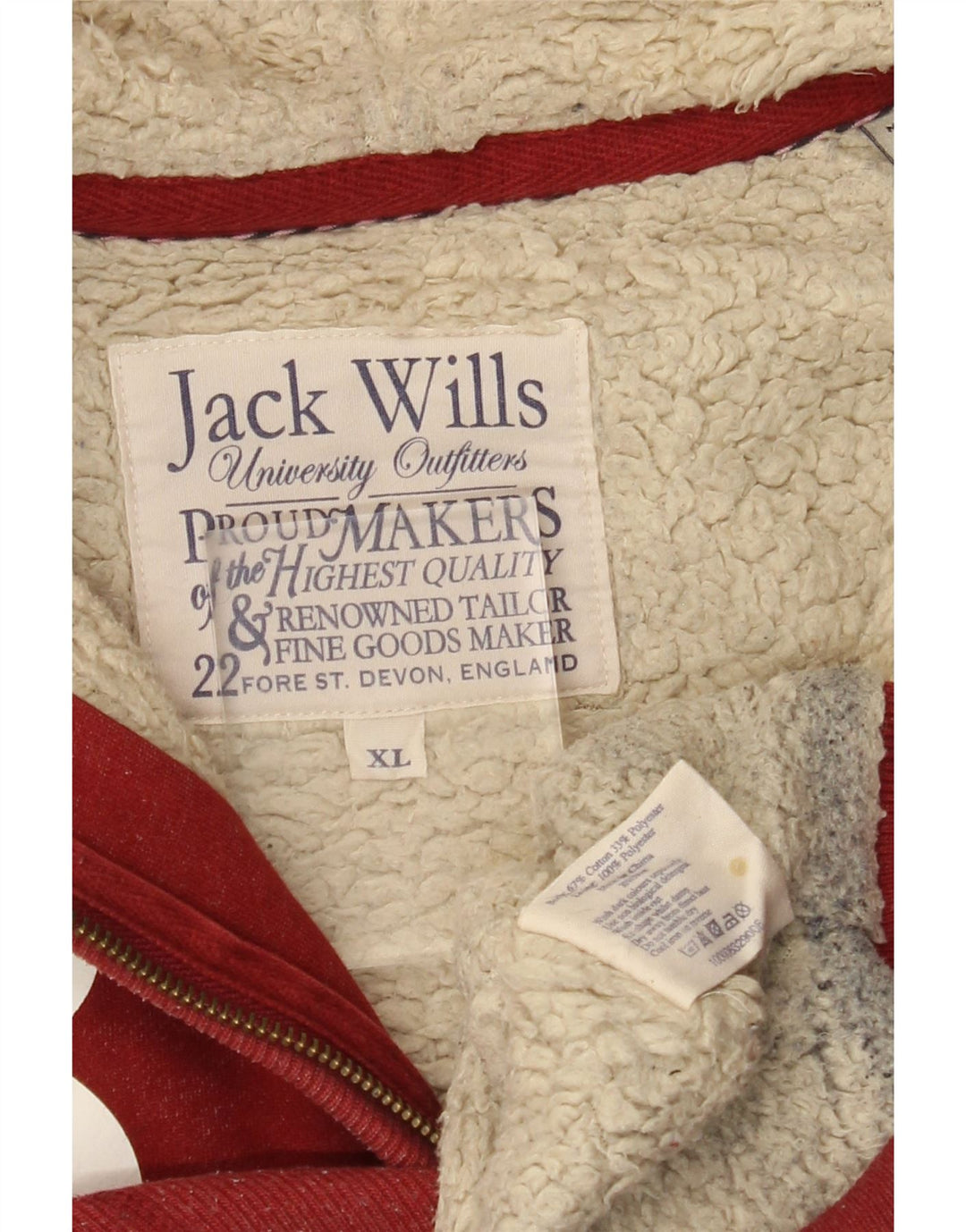 JACK WILLS Suéter con capucha y cremallera gráfica para hombre XL Algodón rojo