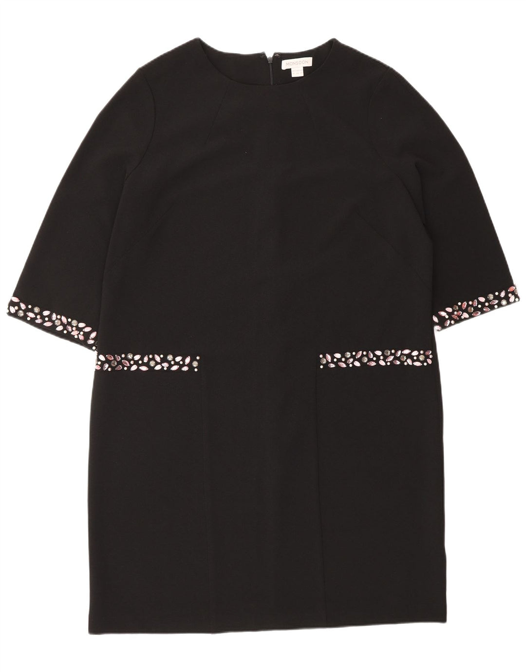 Monsoon Vestido recto de manga 3/4 para mujer UK 46 Grande Poliéster negro