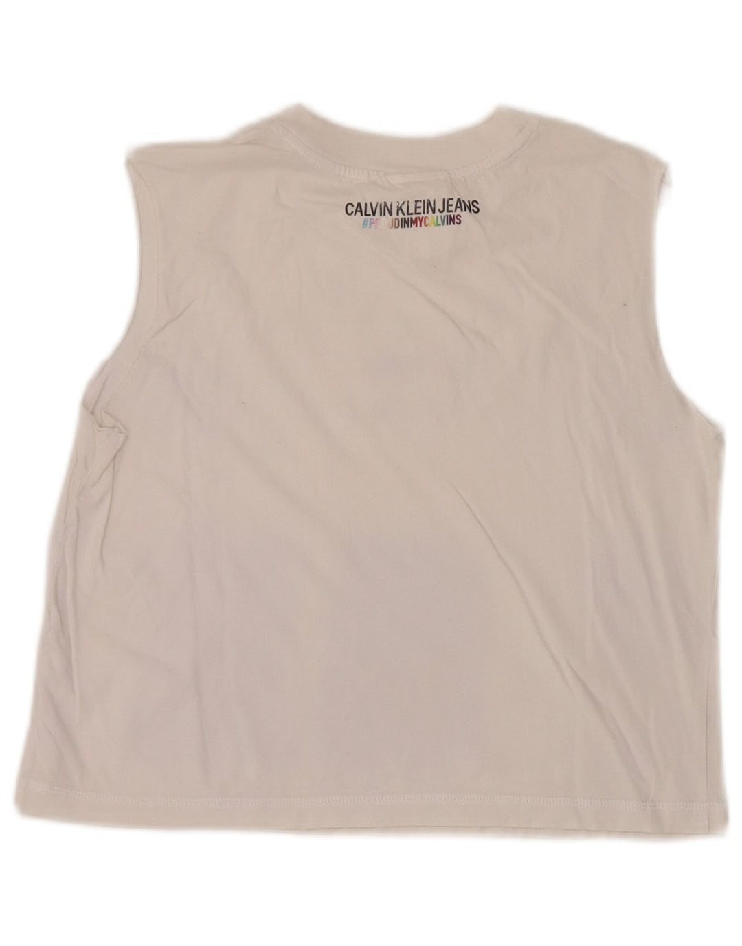 Calvin Klein Top sin mangas con gráfico corto para mujer Reino Unido 12 Mediano Blanco