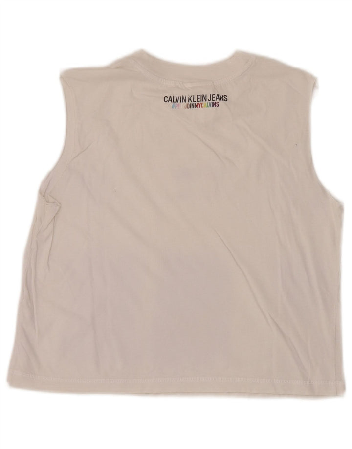 Calvin Klein Top sin mangas con gráfico corto para mujer Reino Unido 12 Mediano Blanco